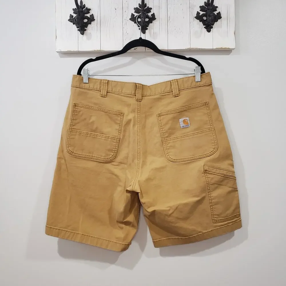 Carhartt Rugged Flex Work Shorts 38 Tan Canvas Utility Durable Outdoor